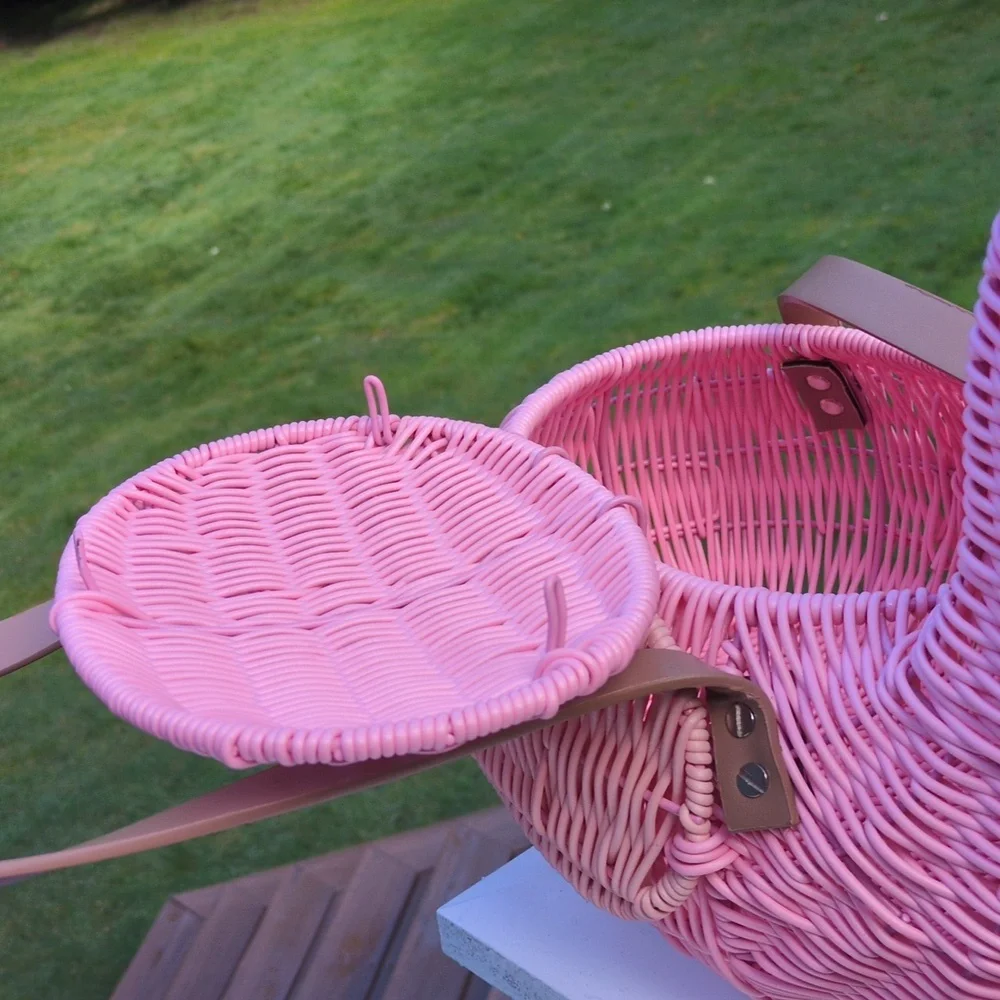 NWOT Pink Flamingo Wicker Purse Bag Basket - Picture 8 of 13